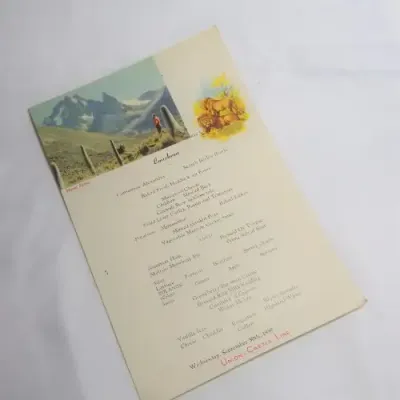Union Castle `SS Kenya Castle` Lunch menu - September 30th, 1959