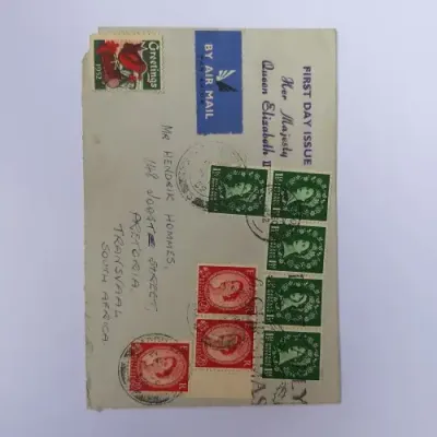 Airmail First day issue Christmas cover from United Kingdom to Transvaal, South Africa
