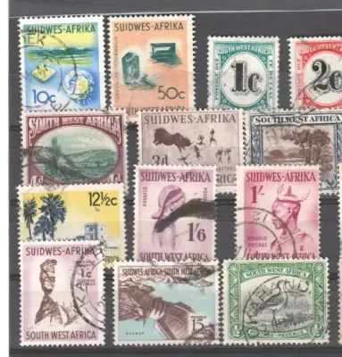 Lot of 21 South West Africa stamps including 10 shilling