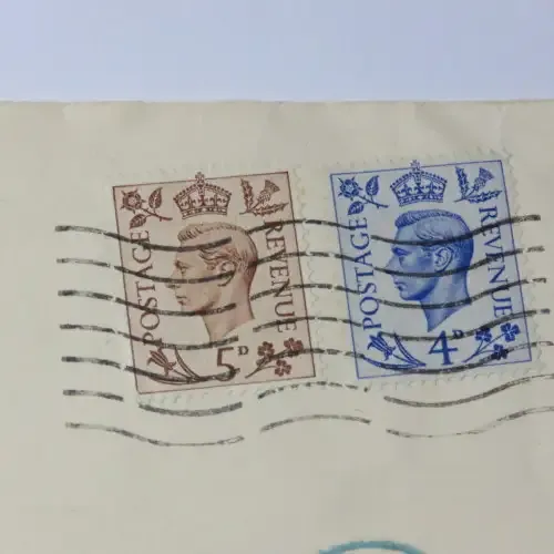 Airmail cover from London to Cairo, Egypt on 1 July 1952 with 5D and 4D stamps