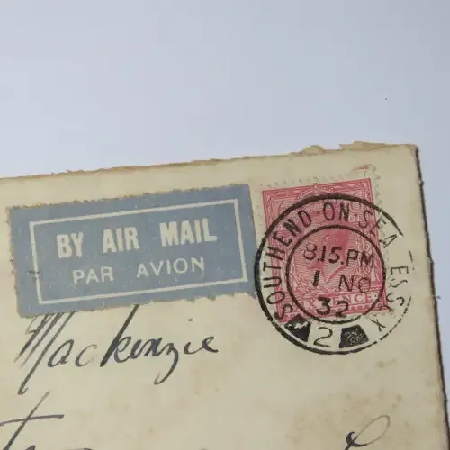 Airmail cover from South End On Sea Essex, England to Sun life Assurance Company in Canada