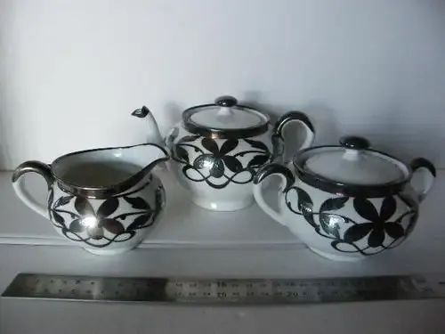 Limoges silver clad 5 piece tea set teapot and sugar bowl with lid and milk jug - Decmarkdown