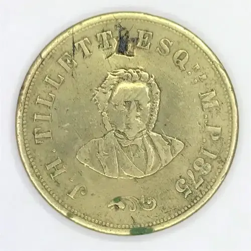 1875 J.H Tillett commemorative coin. He was an English Liberal Party Politician