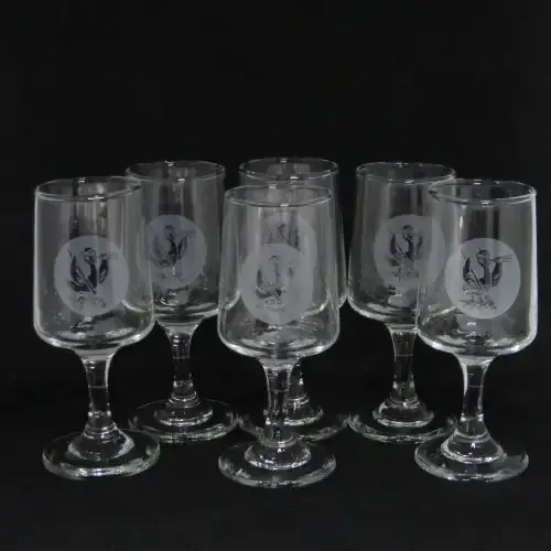 Set of 6 vintage SA Womans Auxiliary Naval Service (SWAN) liqueur glasses - circa 1970`s - rare