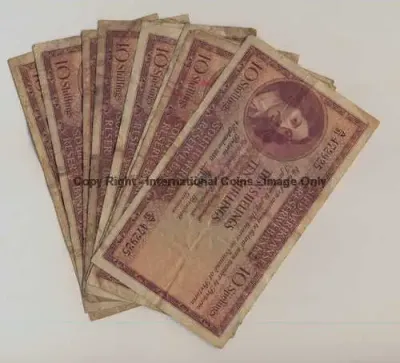 Lot of 8 well used and dirty MH de Kock Ten Shilling banknotes - at under half of Fine value