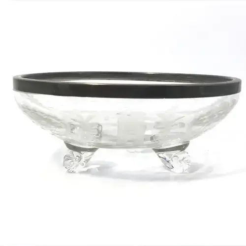 Lovely Engraved Glass Bowl with 925 Silver rim