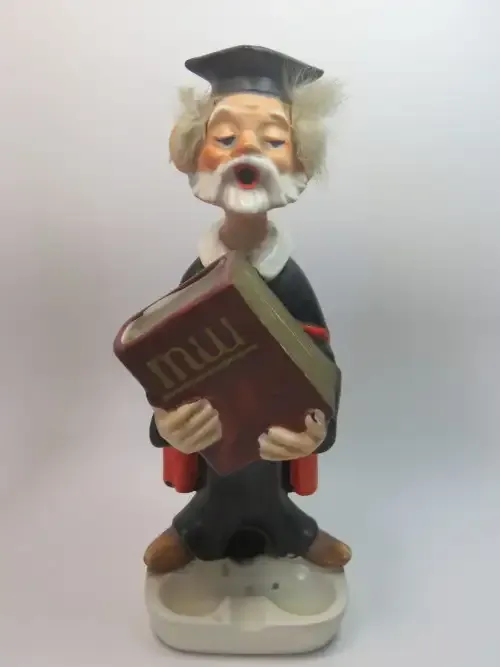 Professor Character ashtray with smoke coming from mouth and matchbox holder