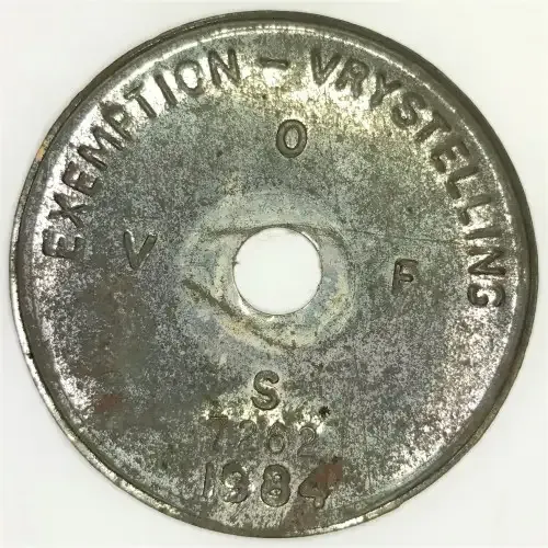 1984 Orange Free state exemption license tag