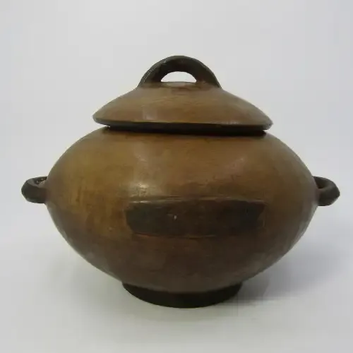 Antique wooden tribal pot with lid - possibly Ovambo