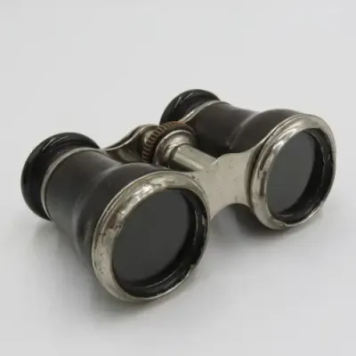 Antique pair of opera binoculars with leather pouch