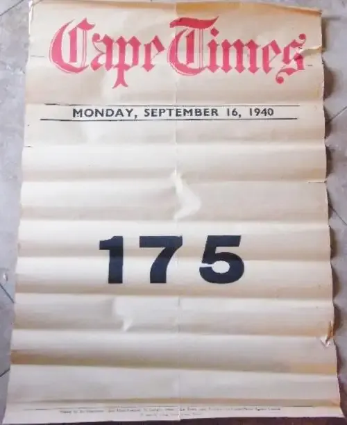 Cape Times 16 September 1940 count tally `175` German planes shot down - as per photo