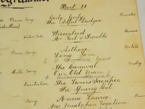 1902 Programme of concert to celebrate baby Joan`s 3rd birthday on SS Umona under Capt. Hedley