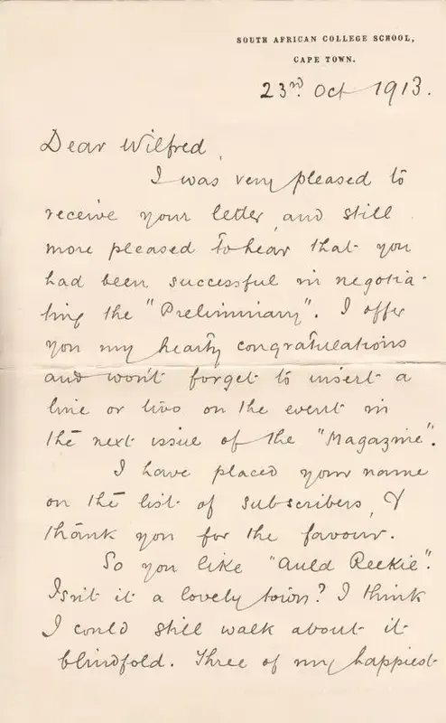 Ephemera - 1913 letter written on SACS stationary - South African College School - 23 October 1913