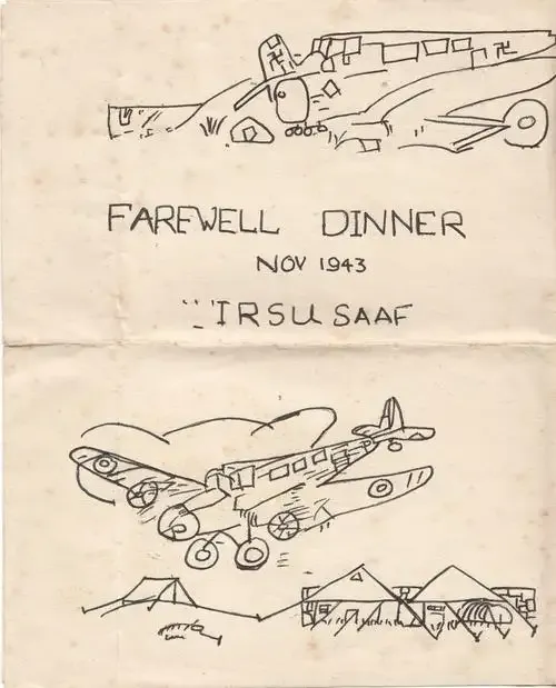 November 1943 SA Air Force Farewell dinner art cover menu - as per photo