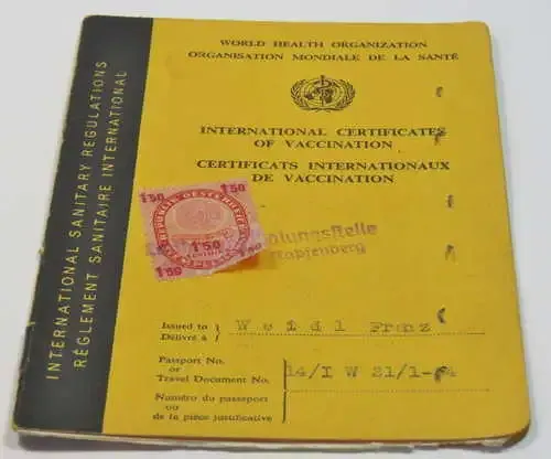 Austrian World Health Organization International Certificates of Vaccination - Franz Weidl