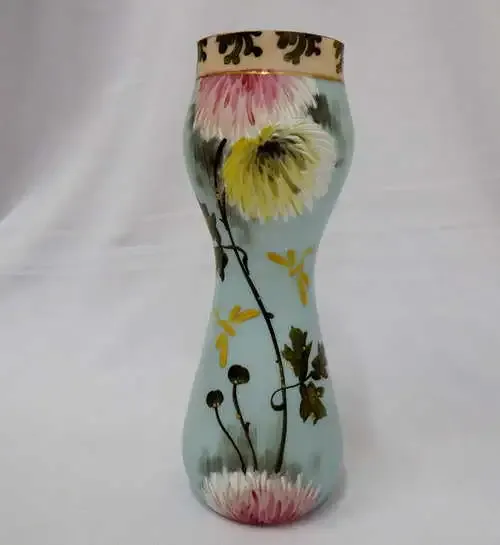 Beautiful hand painted glass vase - Height : 29 cm