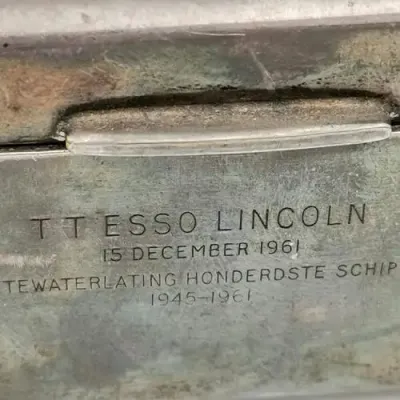 Commemorative silverplated tin for the 100th ship launched on 15 December 1961 - TTESSO LINCLN