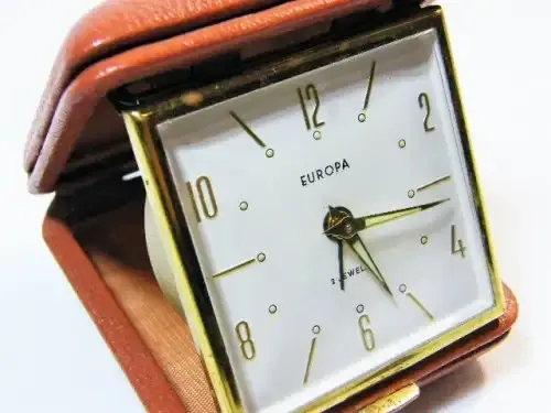 Vintage Europa 2 Jewels bedside alarm clock in original box - working - missing 2 screws at hinge