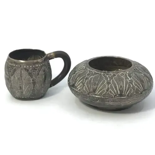 Malaysian silver ashtray and miniature mug
