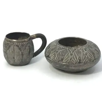 Malaysian silver ashtray and miniature mug