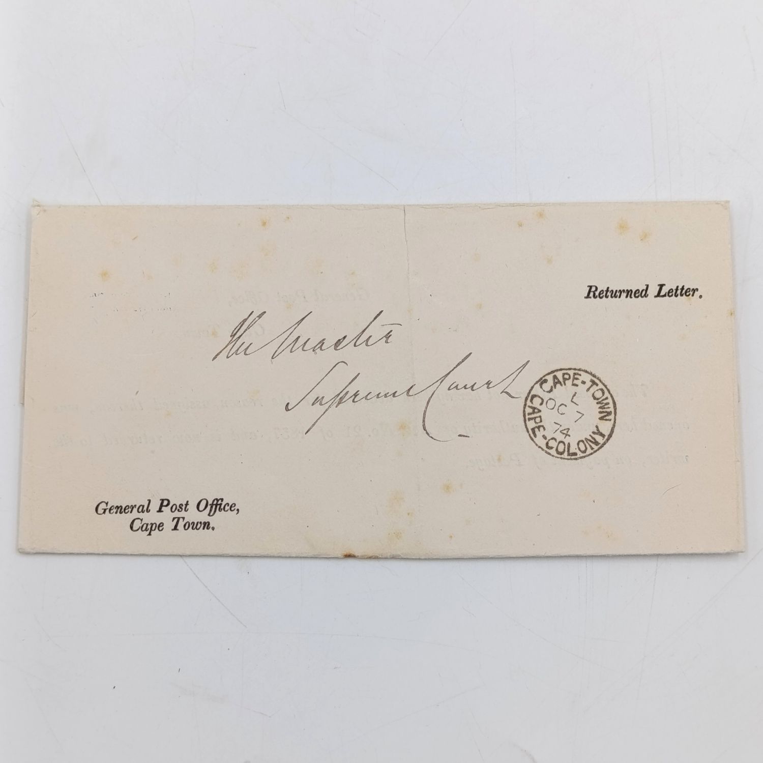 1874 Cape Colony returned letter cover - rarely seen