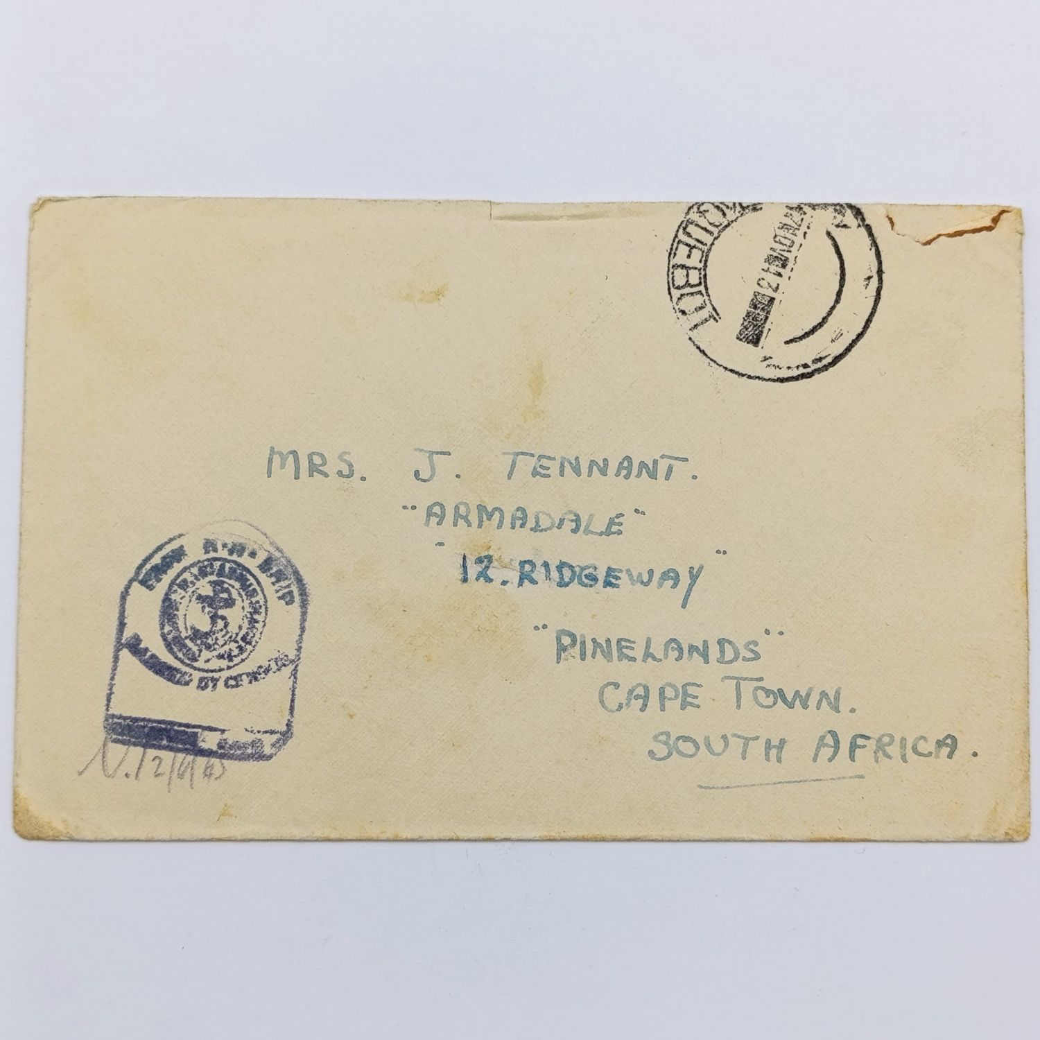 1943 WW2 Letter posted at sea - with censor mark