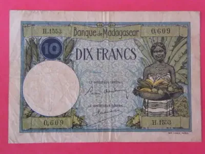 Madagascar 10 Francs banknote in decent condition