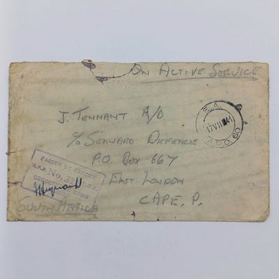 South Africa 1941 On Active service cover APO 60 to East London passed by censor