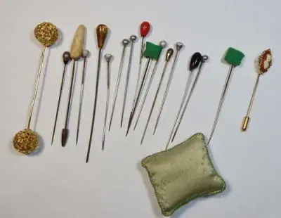 Collection of 17 vintage hat/hair/scarf pins