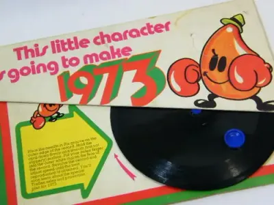1973 Treflan advertising hand driven record brochure - turn the record to hear advertisement