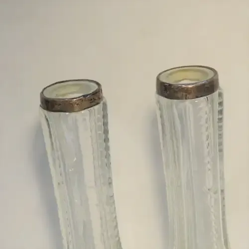 Pair of Antique glass flower pots with hallmarked silver rim