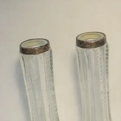 Pair of Antique glass flower pots with hallmarked silver rim