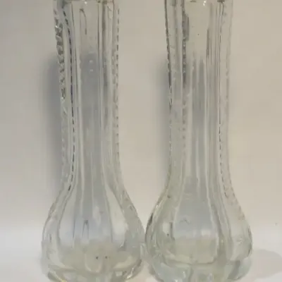 Pair of Antique glass flower pots with hallmarked silver rim