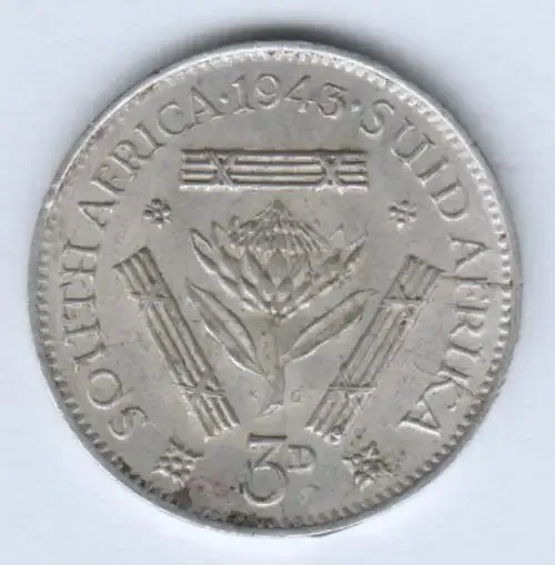 1943 Threepence EF - multiple cracked die - as per photo