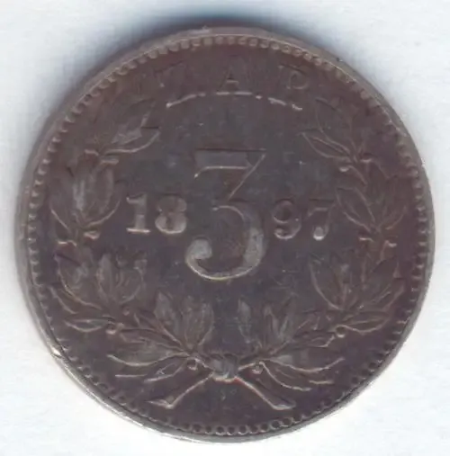 1897 ZAR Kruger 3d Tickey XF - as per scan