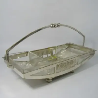 Vintage WMF silver plated Arte Deco snack dish with glass inserts - glass chipped and repaired