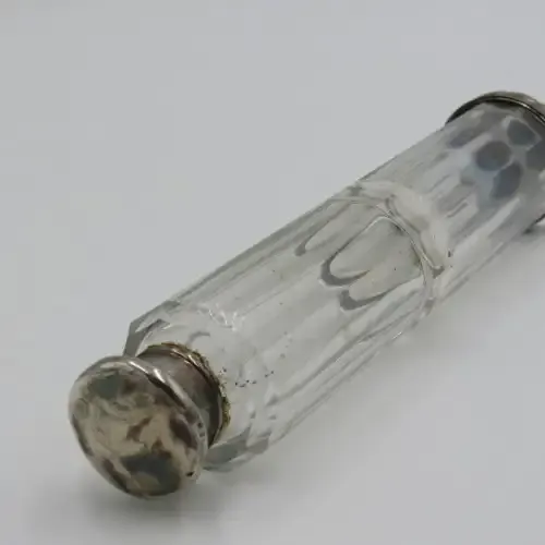 Antique double sided glass container with sterling silver lids - Total weight 237,6 g