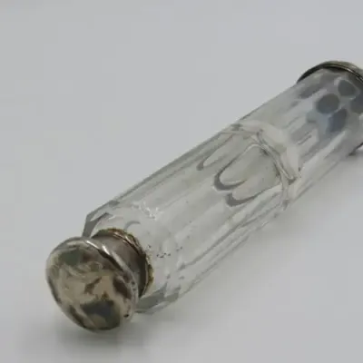 Antique double sided glass container with sterling silver lids - Total weight 237,6 g