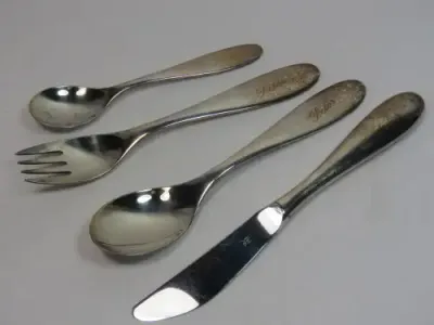 Set of vintage WMF 90 cutlery and silver plated mug - Marked `Peter` on all pieces