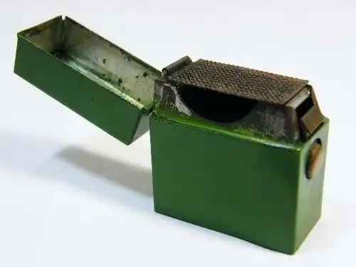 Antique flip top metal match case with striker - as per photo