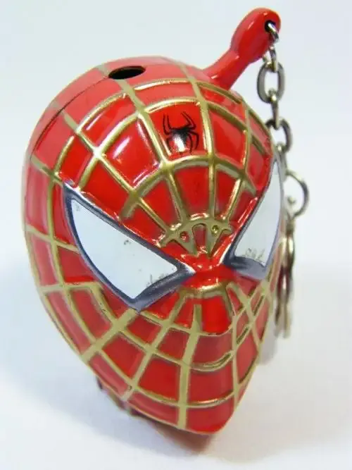 Refillable Butane adjustable flame gas lighter in shape of Spider man with lighting eyes and keyring