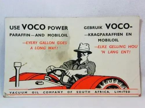 Vacuum oil company of South Africa advertisement card