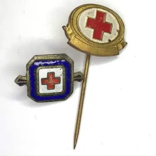 Red Cross Fundraising token pin badges - 5 shillings and 20 shillings