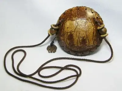 Ethnic wooden purse with zip - elephant motif - as per photo