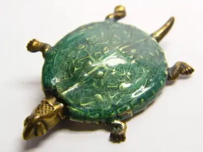 Vintage Brass Enameled - Terrapin / Turtle brooch