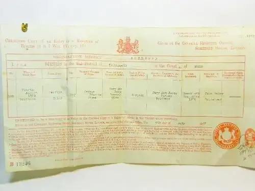 1875 Birth certificate of Neville Silva from Prittlewell, Essex