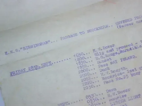 HMS Birmingham revised programme - Friday 28 Sept to Tuesday 2 Oct - possibly 1945