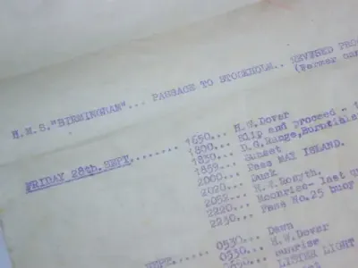 HMS Birmingham revised programme - Friday 28 Sept to Tuesday 2 Oct - possibly 1945