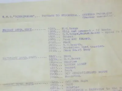 HMS Birmingham revised programme - Friday 28 Sept to Tuesday 2 Oct - possibly 1945
