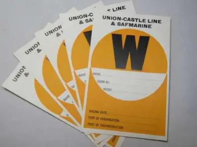 Lot of 5 Union-Castle line luggage labels - Block W - Unused